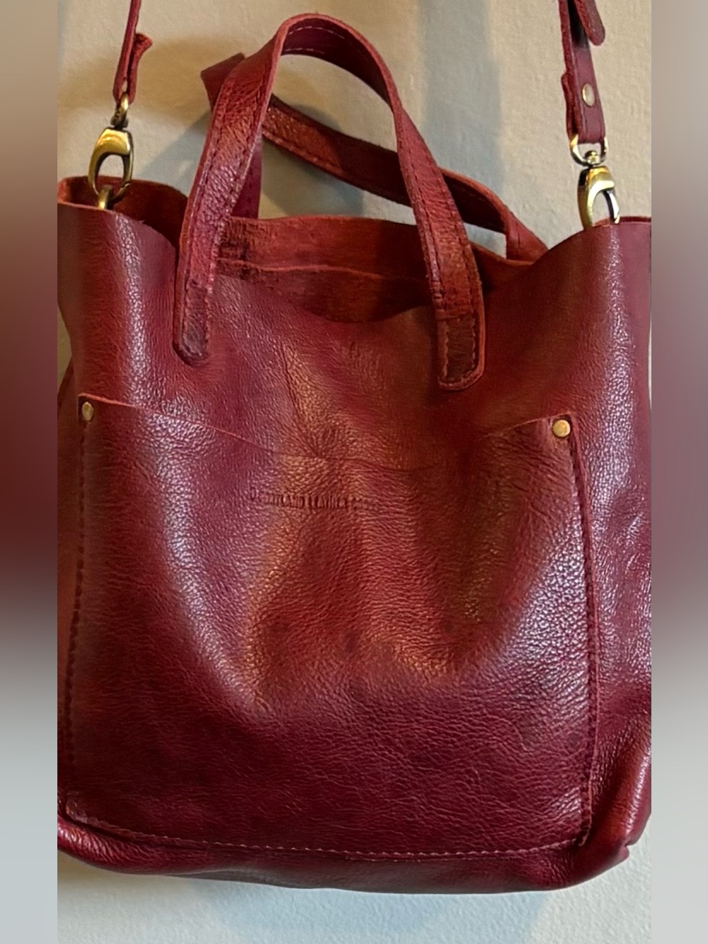 Portland Leather Goods Crossbody Tote in Wine Adjustable Strap New Handmade